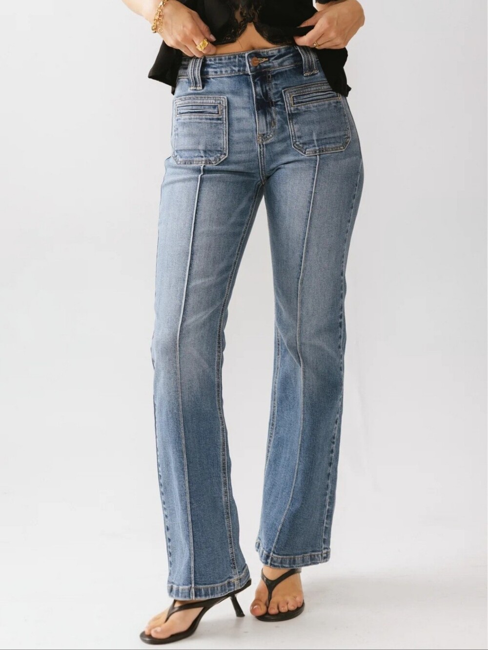 Böhme Adele Straight Leg Jeans Medium Wash Front Flap Pocket High Rise Size 25